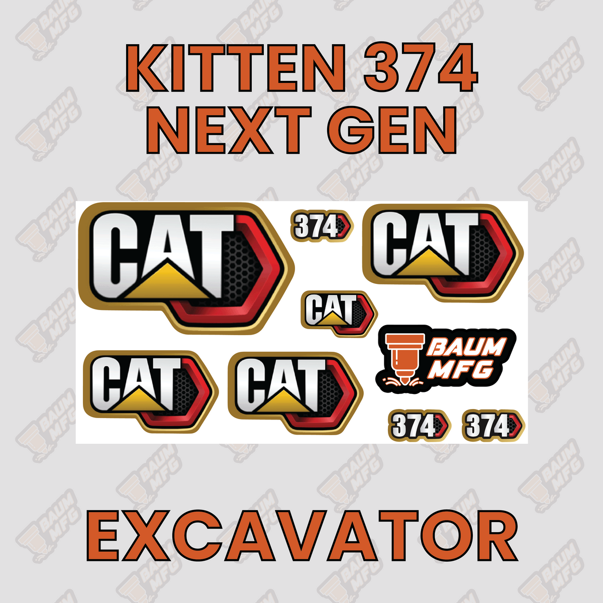 Sticker Set for Kitten 374 Next Gen Excavator- Burnie222's 3D 1/14 Model