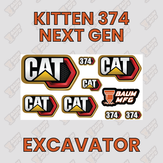 Sticker Set for Kitten 374 Next Gen Excavator- Burnie222's 3D 1/14 Model