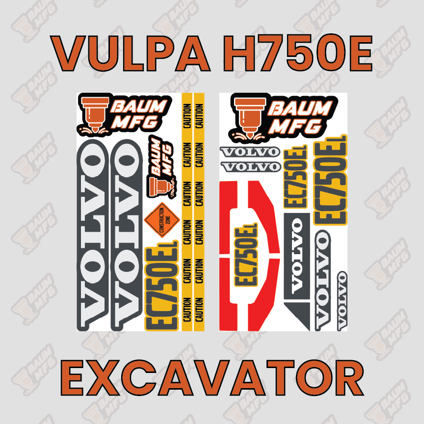 Sticker Set for Vulpa H750E  Excavator- Burnie222's 3D 1/14 Model