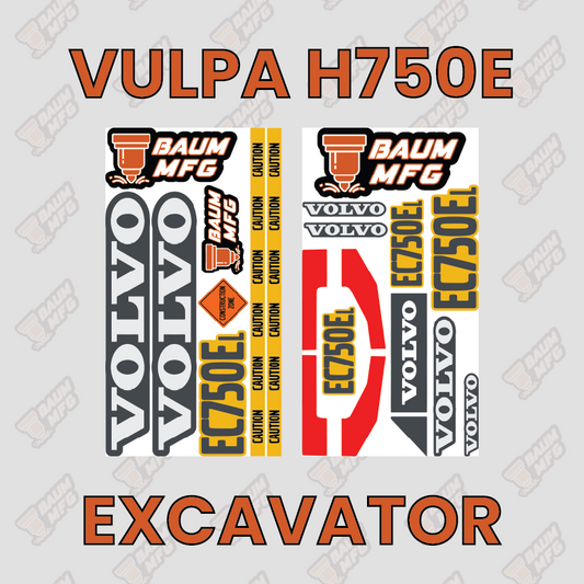 Sticker Set for Vulpa H750E  Excavator- Burnie222's 3D 1/14 Model